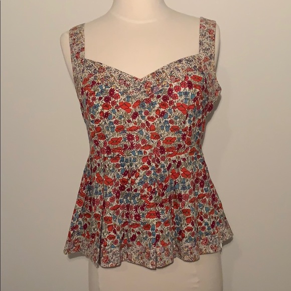 French chic Cacharel pleated floral cotton top M - Picture 1 of 8